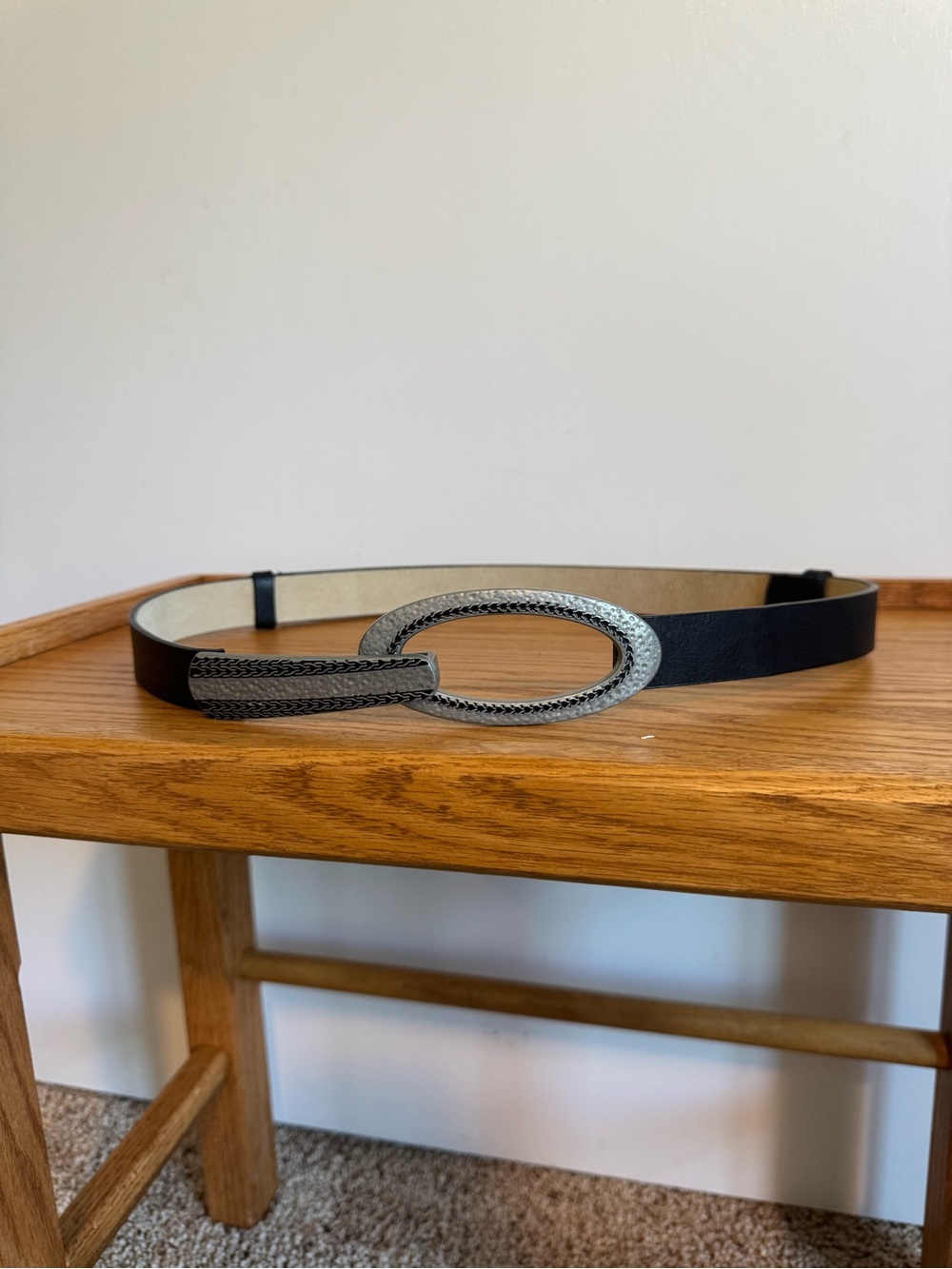 Chico's Leather Belt with Silver Buckle and adjustable strap